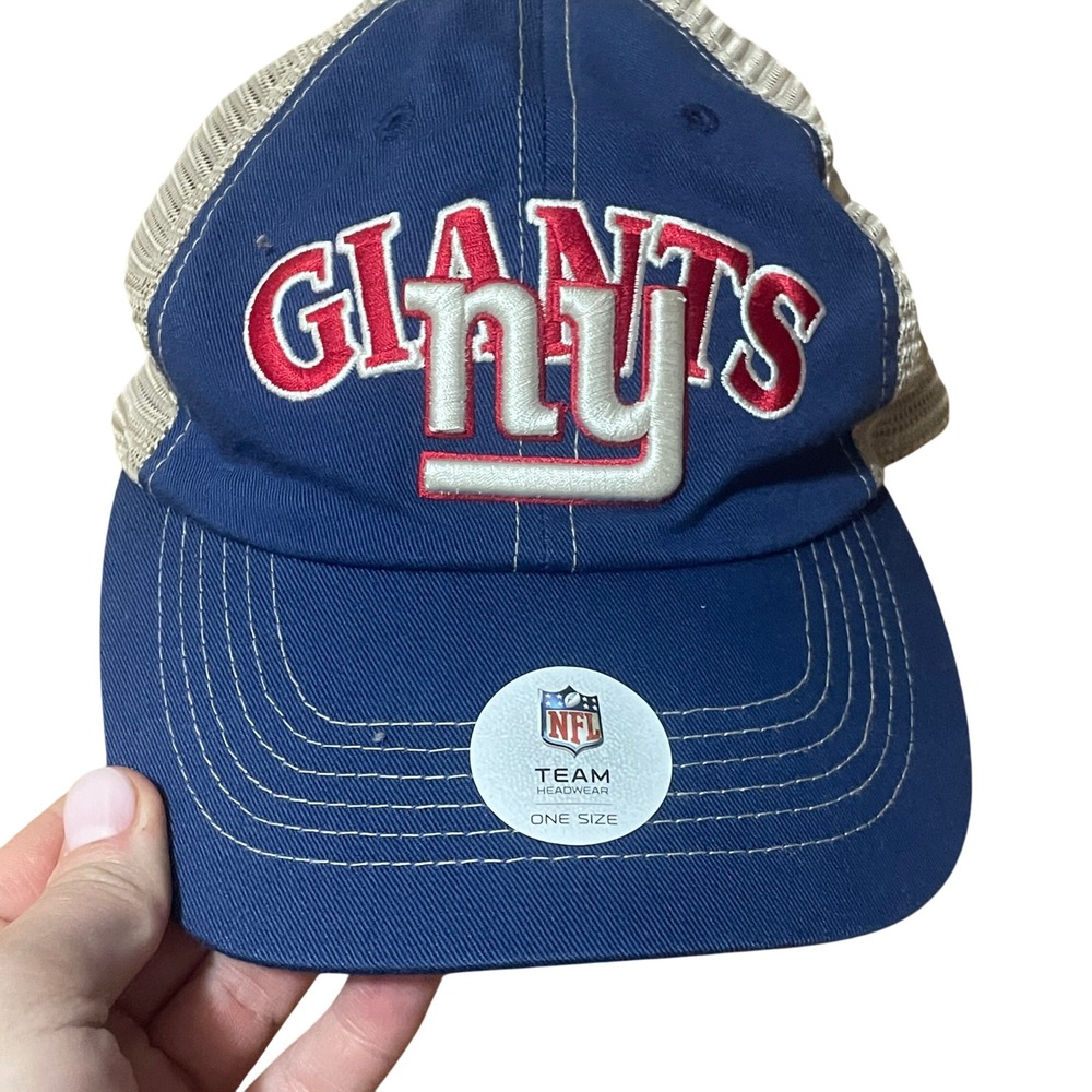 New York‎ Giants NFL Team Apparel Blue Trucker Hat Cap One Size Adjustable NWOT